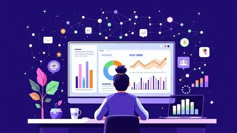 Person analyzing data charts graphs large screen abstract ai finance