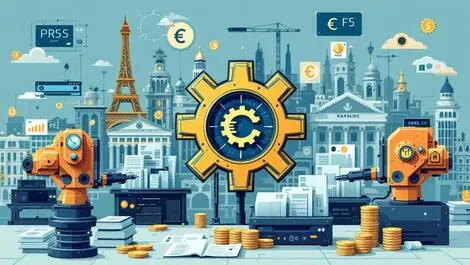 Automated machines digital gears processing financial documents paris euro banking operations europe
