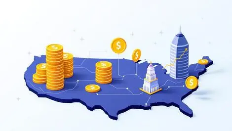 Fintech expansion investment london atlanta us map coins icons