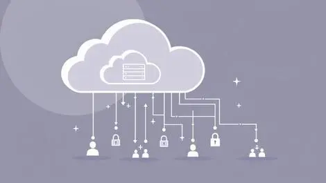 Cloud server connected to padlocks and human icons secure identity governance