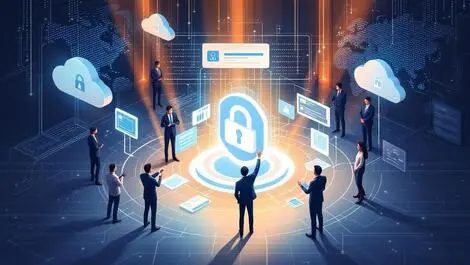 Realistic secure data server room professionals business cloud padlock privacy