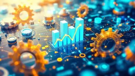 Interconnected digital process flows gears ai data visualization analytics