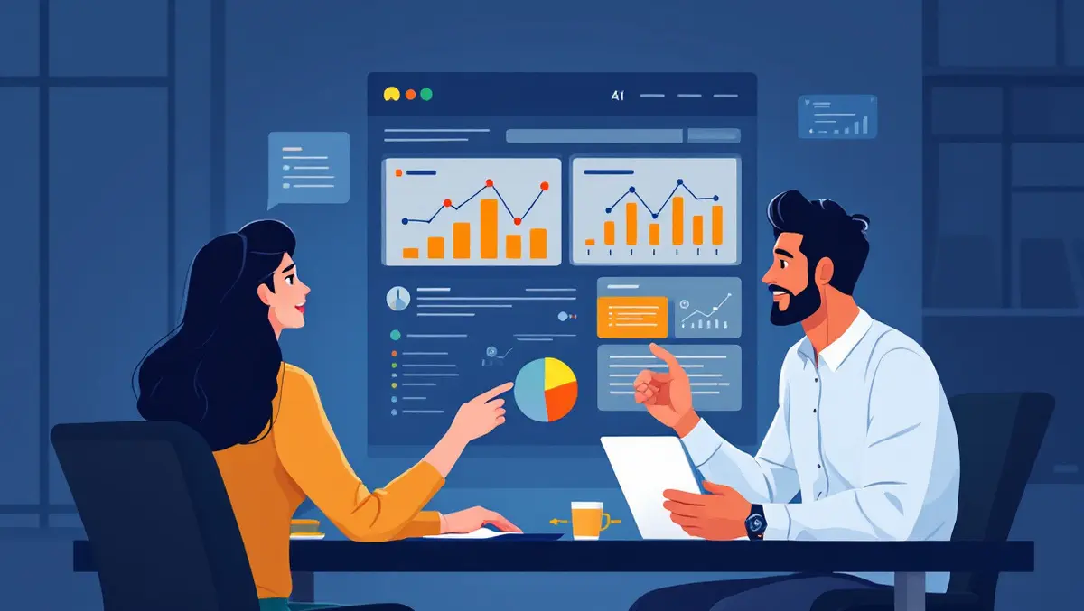 Two business professionals collaborative ai tools digital dashboard b2b sales