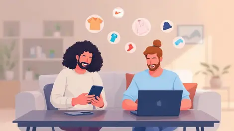 Realistic illustration young adults smartphone laptop online shopping guidance