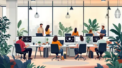 Modern new zealand office employees collaborating ai interfaces vibrant workplace culture