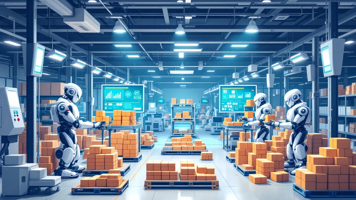 Realistic automated robots machines modern retail warehouse efficient organization