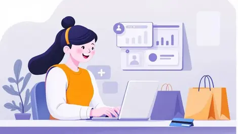 Seamless online checkout process happy customer purchase laptop shopping