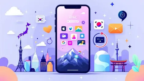 Smartphone app icons ai video content apac landmarks japan korea sea