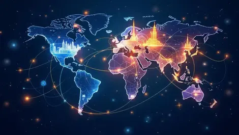 Interconnected global landmarks digital nodes ai language translation