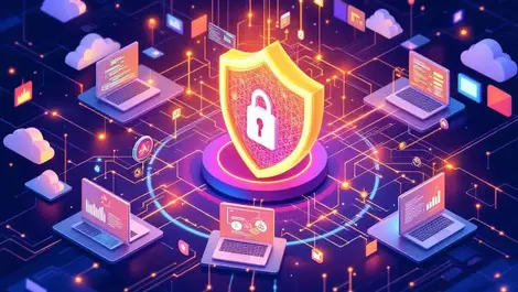 Interconnected computer networks digital shield ai cyber defense enterprise industrial