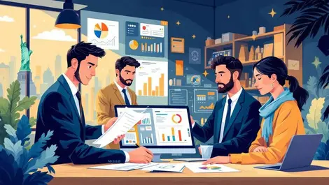 Business collaboration automated software us cityscape tech financial growth