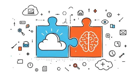 Puzzle pieces cloud brain search icons integration ai marketing