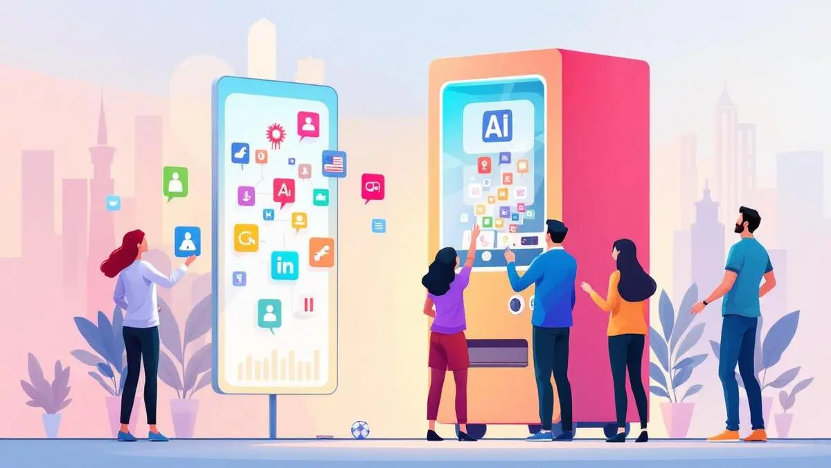 Digital vending machine dispensing colorful ai language translation icons global connectivity illustration