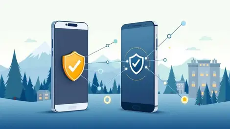 Smartphone shield icon network lines canadian landscape secure verification fraud prevention