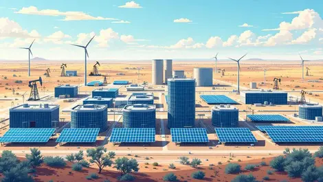 Data center solar wind turbines permian basin texas oil pumps landscape