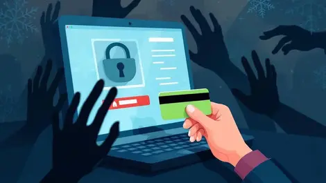 Online checkout credit card shopping fraud holiday shopping shadowy hands