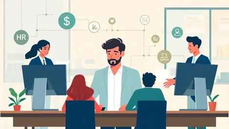 Business professionals hr finance legal collaborative workflow automation modern office