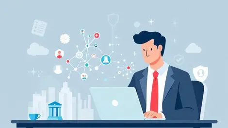 Banker studying ai on laptop regulation risk compliance learning