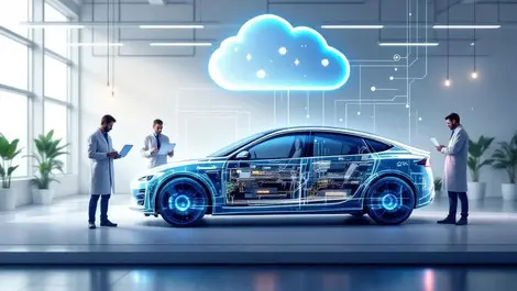 Electric car transparent ecus cloud connected software lab scene
