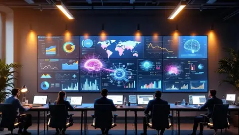 European corporate control room ai analytics dashboards maps