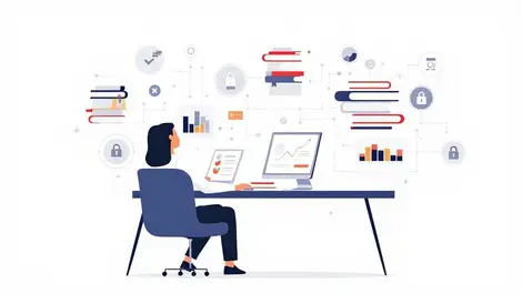 Ai research workspace floating journals charts data privacy icons