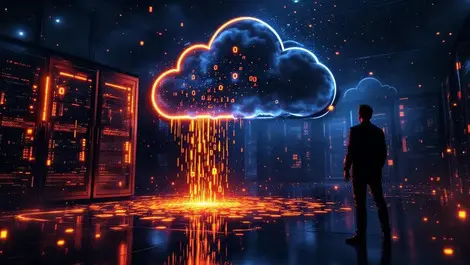 Cinematic glowing server room unlocked cabinet data breach void