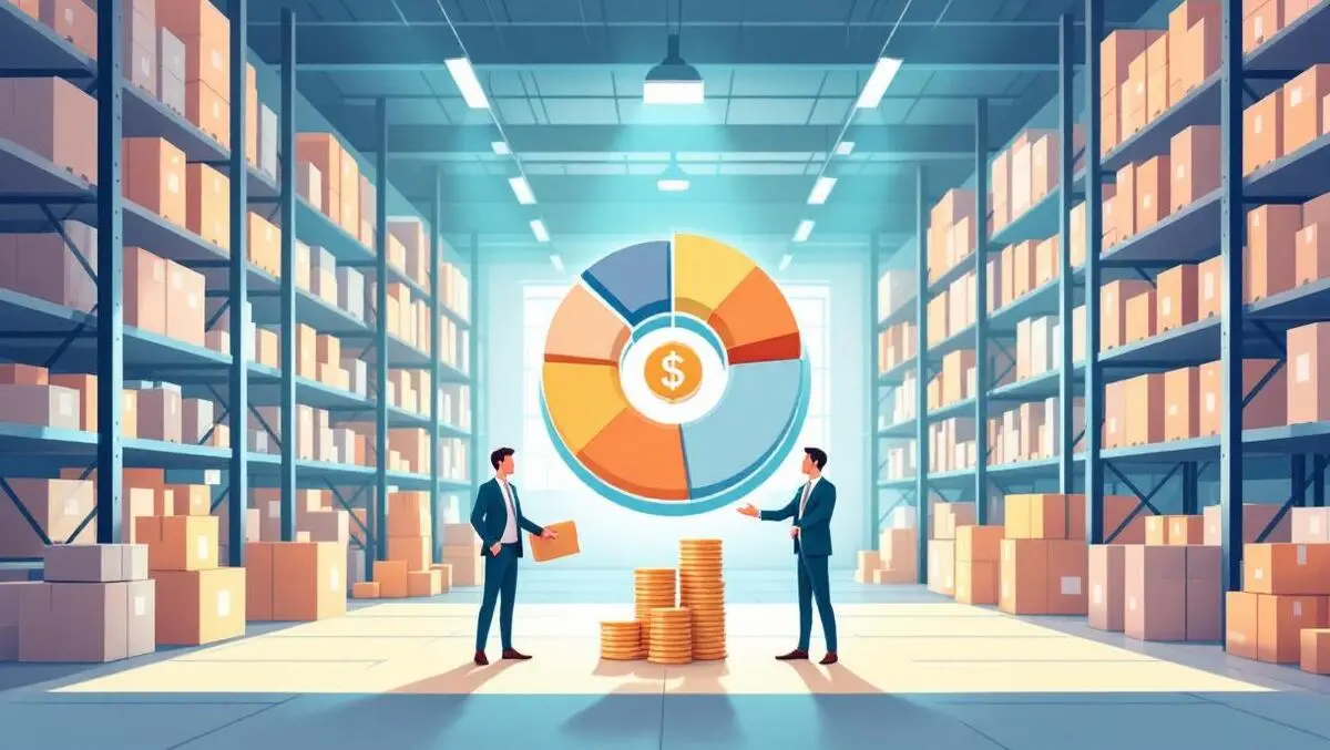 Us ecommerce warehouse profit sharing pie chart coins people