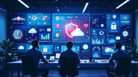 Modern it soc abstract ai brain dashboards secure cloud locks