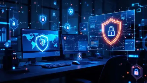 Ai cybersecurity us defense contractor office night shields